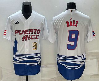 Mens Puerto Rico Baseball #9 Javier Baez Number White 2023 World Baseball Classic Stitched Jerseys->2023 world baseball classic->MLB Jersey
